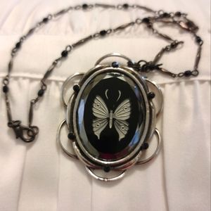 Vintage Etched Glass butterfly necklace